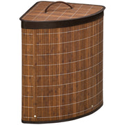 Brown Bamboo Laundry Basket With Lid 55L Removable Washable Lining Corner Hamper by HOMCOM