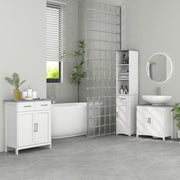 3 Piece White Bathroom Furniture Set Tall Storage Cabinet Sink Unit with Shelves and Drawers by kleankin