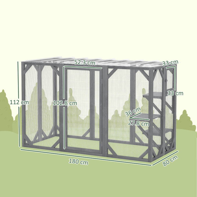 Grey Wooden Outdoor Cat House With Large Door, Platforms and Weatherproof Roof by PawHut
