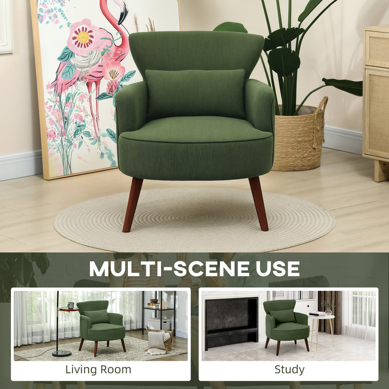 Green Corduroy Retro Accent Chair with Padded Seat and Wooden Legs by HOMCOM