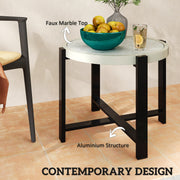 60cm Round Garden Side Table with Tempered Glass Top Aluminium Frame Light Grey