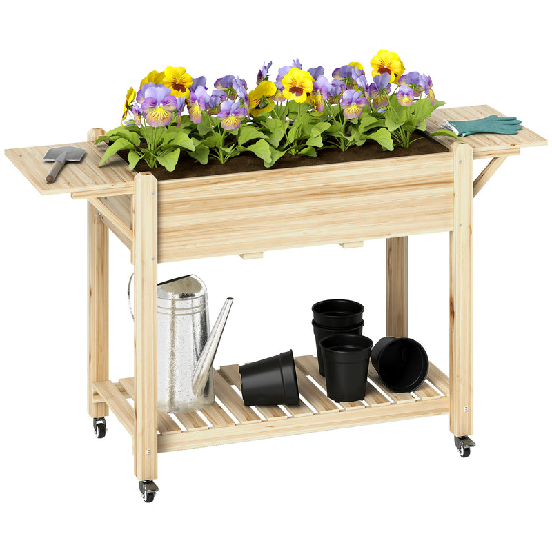 Wooden Raised Planter with Shelves 46 x 94cm Natural Finish by Outsunny