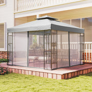 3x3m Garden Gazebo with Mesh Netting for Shaded Outdoor Entertaining, Light Grey Outsunny