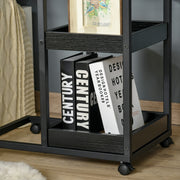 Set of 2 C Shaped Sofa Side Tables with Lockable Wheels and 3 Tier Storage, Dark Brown