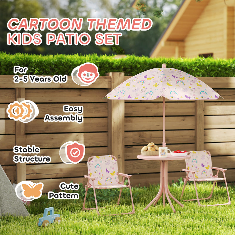 Kids Garden Table and Chair Set with Adjustable Parasol Rainbow Design 4pc Pink by AIYAPLAY Aiyaplay