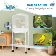 White Bird Cage with Stand and Storage for Budgies Canaries Finches Easy Clean Tray