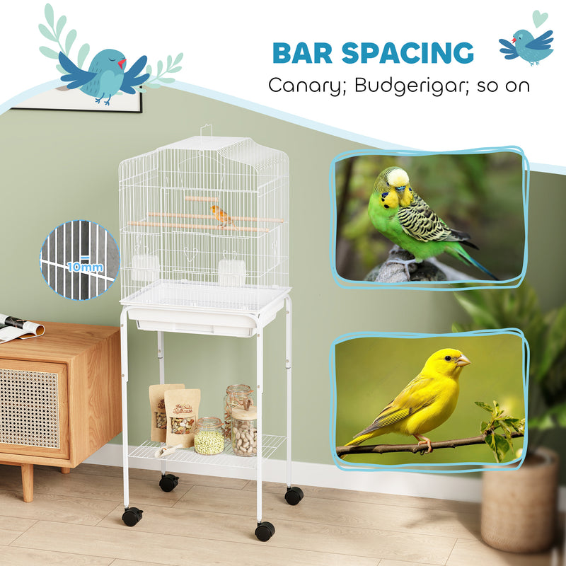 White Bird Cage with Stand and Storage for Budgies Canaries Finches Easy Clean Tray