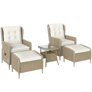 Five Piece Reclining Rattan Garden Chair Set in Light Grey with Cushions by Outsunny