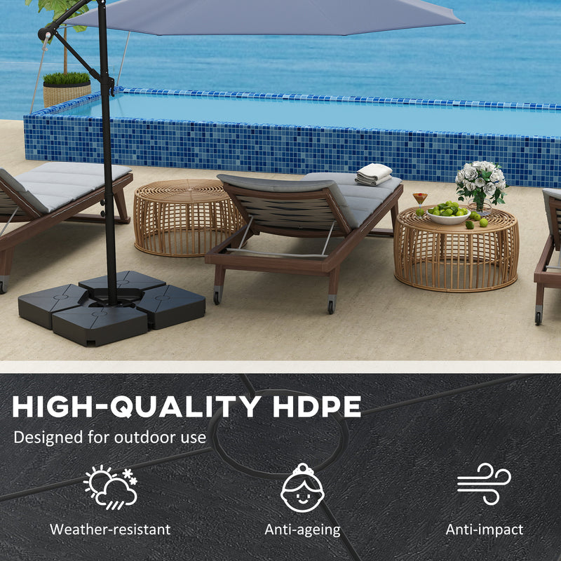 Set of 4 Heavy Duty Cantilever Parasol Base Weights 64kg Sand or 55kg Water Black by Outsunny