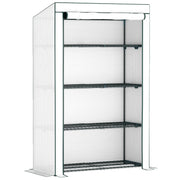 4 Tier Lean-to Mini Greenhouse with Reinforced PE Cover and Roll-Up Door by Outsunny