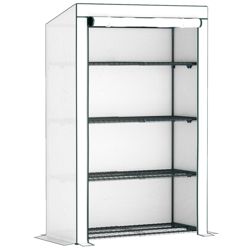 4 Tier Lean-to Mini Greenhouse with Reinforced PE Cover and Roll-Up Door by Outsunny