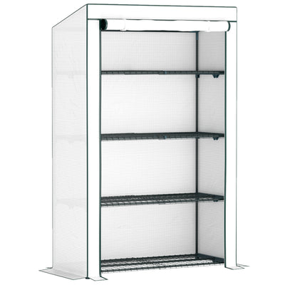4 Tier Lean-to Mini Greenhouse with Reinforced PE Cover and Roll-Up Door by Outsunny