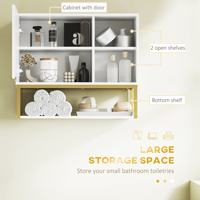 4 Piece White Bathroom Furniture Set With Tall Cabinet and Wall Mounted Storage by Kleankin AOSOM