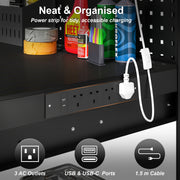 Workbench with Storage, LED Light and Power Outlets for Garage or Workshop Black AOSOM