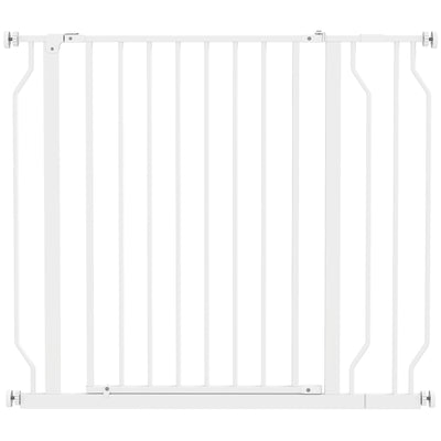 Wide Dog Safety Gate With Walk Through Door For Stairs And Hallways White
