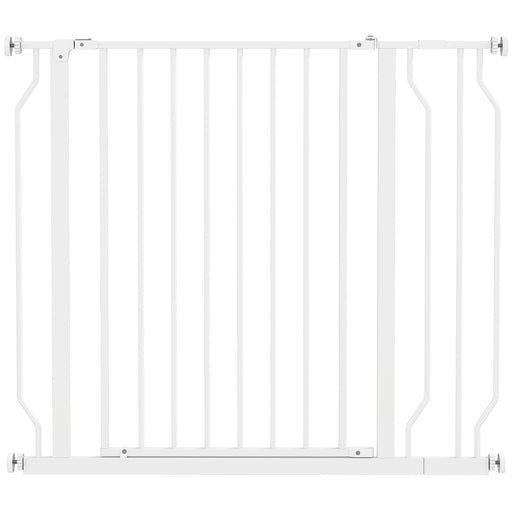 Wide Dog Safety Gate With Walk Through Door For Stairs And Hallways White