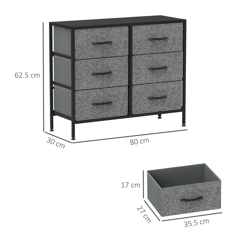 Black 6 Drawer Chest of Drawers with Steel Frame and Wooden Top for Bedroom and Nursery by HOMCOM