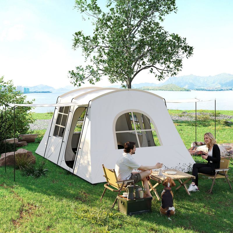 Family Waterproof Camping Tent with Separate Bedroom and Spacious Living Area Khaki