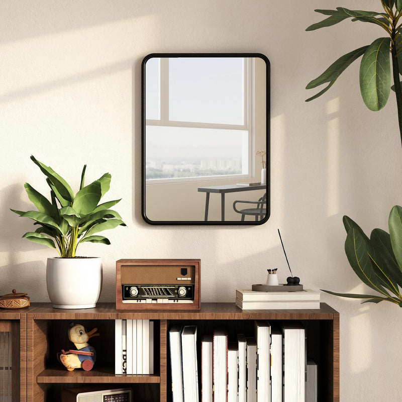 Rectangular Wall Mirror With HD Glass For Bedroom Or Hallway Decoration Black