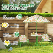 4 Piece Kids Garden Table and Chair Set with Adjustable Parasol Foldable Design Green by AIYAPLAY