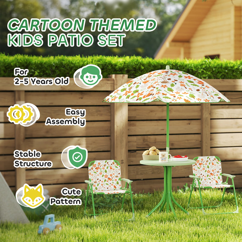 4 Piece Kids Garden Table and Chair Set with Adjustable Parasol Foldable Design Green by AIYAPLAY