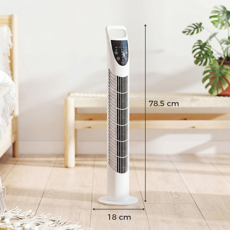 Tower Fan for Small Rooms with Quiet Oscillation and Timer White AOSOM