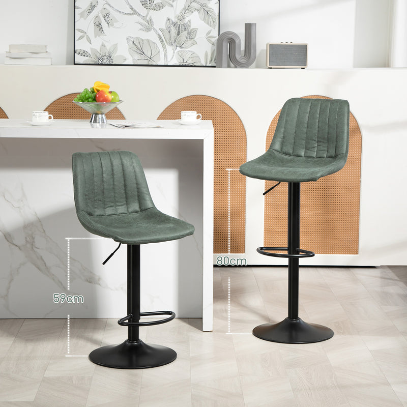 Set of Two Retro Tub Bar Stools with Low Backrest for Kitchen or Home Bar Green