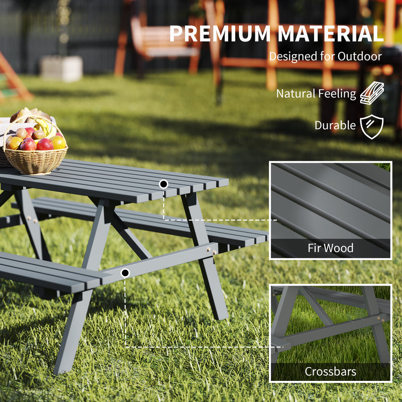 6 Seater Wooden Picnic Table with Parasol Hole Ideal for Garden or Patio Grey AOSOM