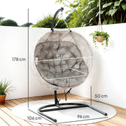 Hanging Egg Chair with Stand Thick Cushion and Cup Holder for Garden or Balcony Sand Brown by Outsunny