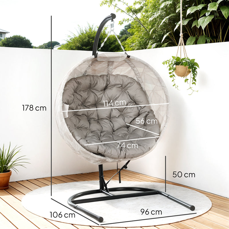 Hanging Egg Chair with Stand Thick Cushion and Cup Holder for Garden or Balcony Sand Brown by Outsunny