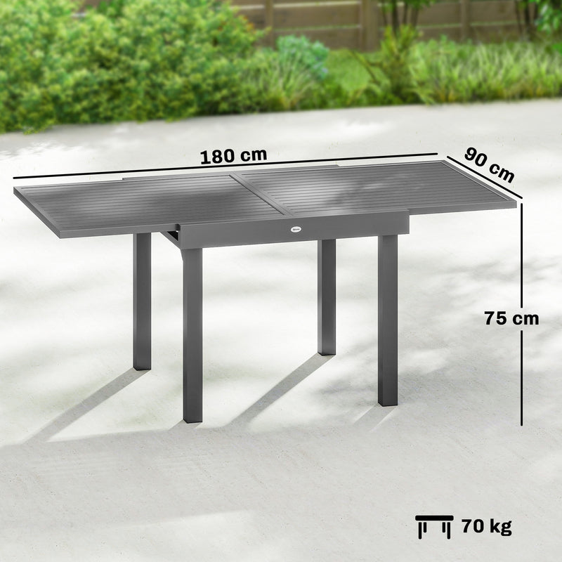 Extendable Garden Dining Table for 4 to 8 People Weatherproof Aluminium Dark Grey Outsunny