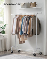Matte White Clothes Rail on Wheels with Adjustable Shelves and Lockable Casters by Songmics