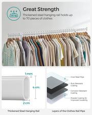 Matte White Clothes Rail on Wheels with Adjustable Shelves and Lockable Casters by Songmics
