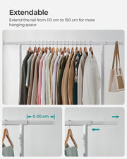 Matte White Clothes Rail on Wheels with Adjustable Shelves and Lockable Casters by Songmics