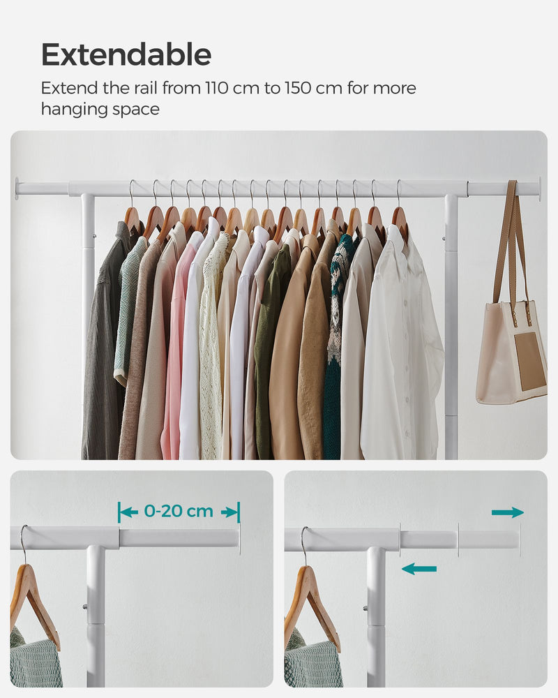 Matte White Clothes Rail on Wheels with Adjustable Shelves and Lockable Casters by Songmics