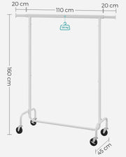 Matte White Clothes Rail on Wheels with Adjustable Shelves and Lockable Casters by Songmics