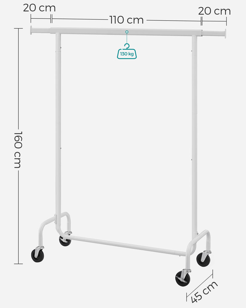 Matte White Clothes Rail on Wheels with Adjustable Shelves and Lockable Casters by Songmics