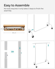 Matte White Clothes Rail on Wheels with Adjustable Shelves and Lockable Casters by Songmics