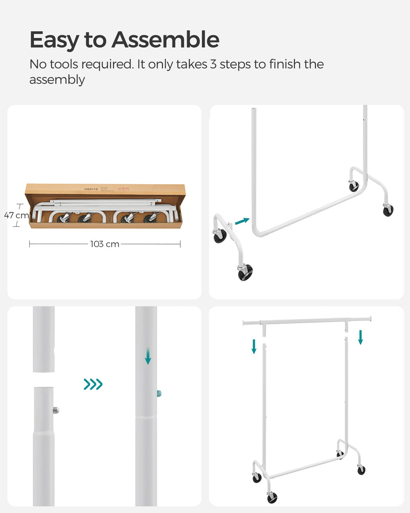 Matte White Clothes Rail on Wheels with Adjustable Shelves and Lockable Casters by Songmics
