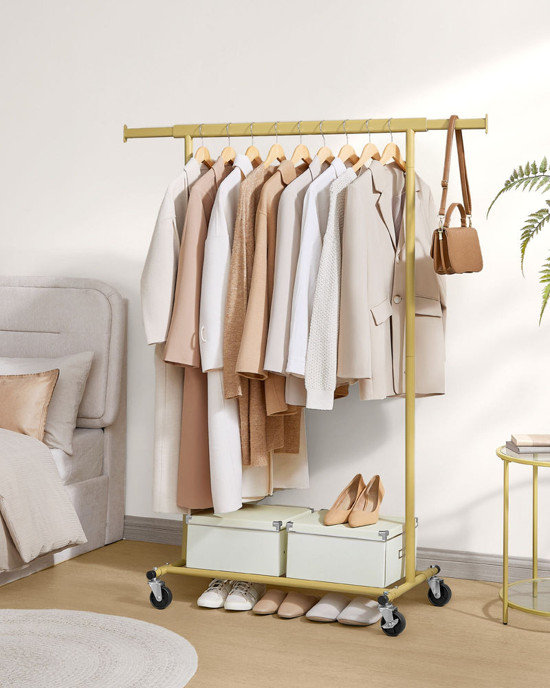 Heavy Duty Clothes Rail on Wheels in Pale Gold with Adjustable Height by Songmics