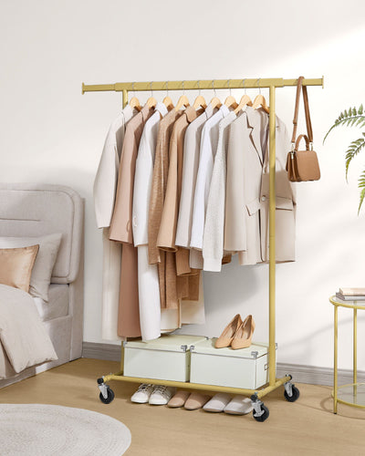 Heavy Duty Clothes Rail on Wheels in Pale Gold with Adjustable Height by Songmics