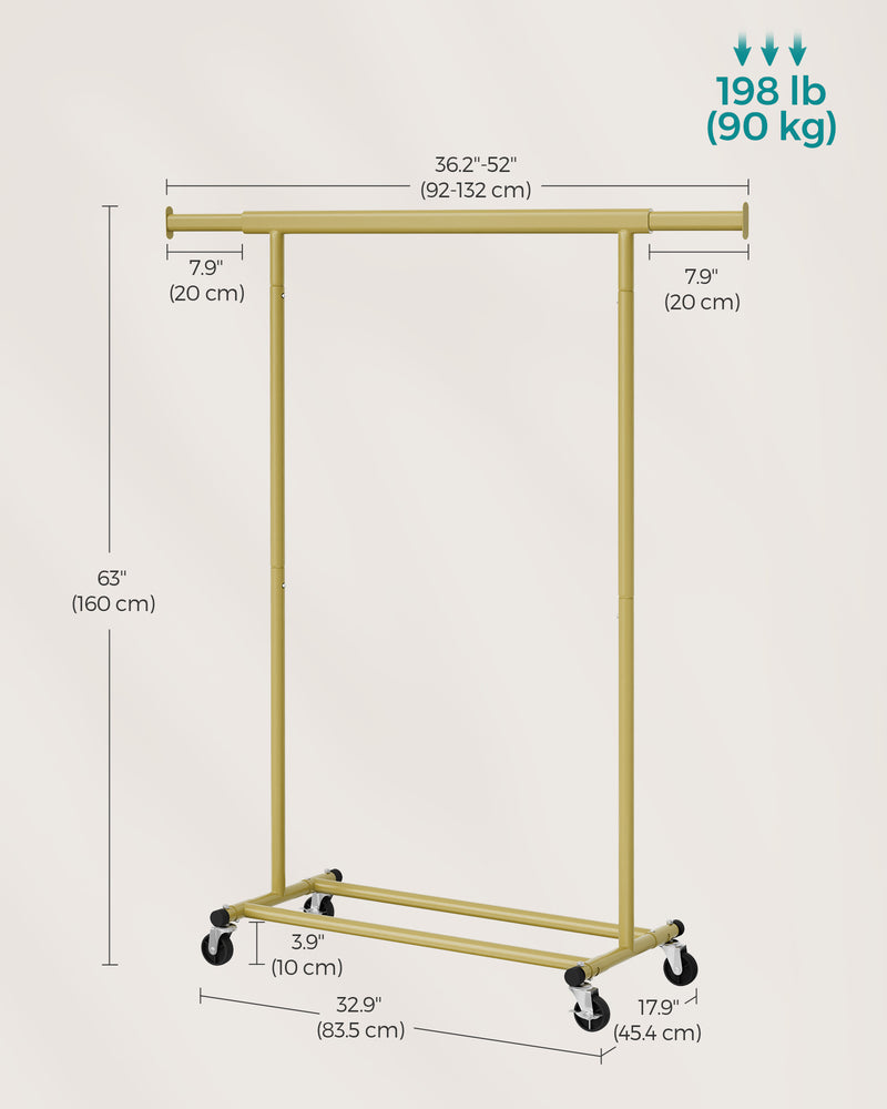 Heavy Duty Clothes Rail on Wheels in Pale Gold with Adjustable Height by Songmics