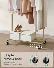 Heavy Duty Clothes Rail on Wheels in Pale Gold with Adjustable Height by Songmics