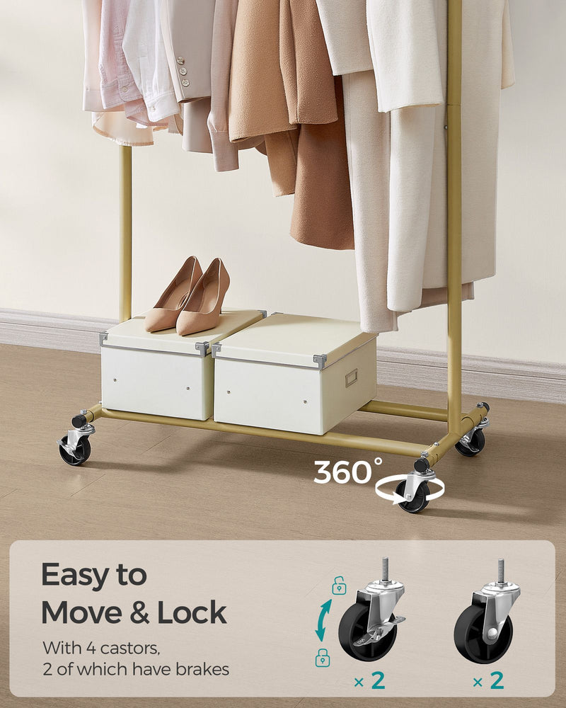 Heavy Duty Clothes Rail on Wheels in Pale Gold with Adjustable Height by Songmics