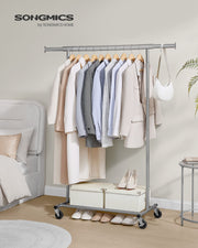 Heavy Duty Portable Clothes Rail with Lockable Wheels in Dove Grey for Home Use by Songmics