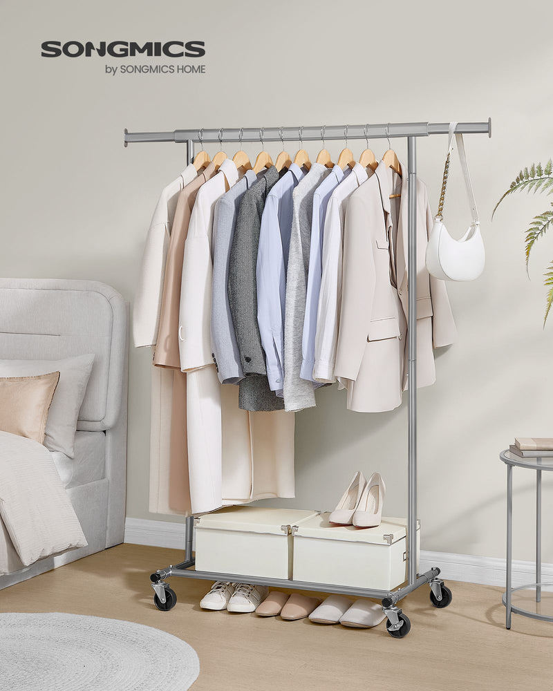 Heavy Duty Portable Clothes Rail with Lockable Wheels in Dove Grey for Home Use by Songmics