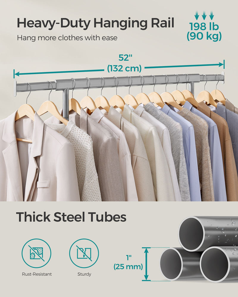 Heavy Duty Portable Clothes Rail with Lockable Wheels in Dove Grey for Home Use by Songmics