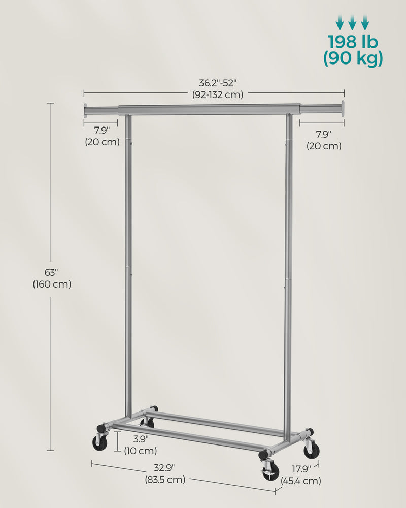 Heavy Duty Portable Clothes Rail with Lockable Wheels in Dove Grey for Home Use by Songmics