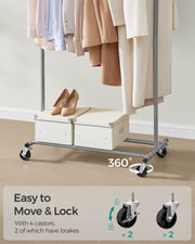 Heavy Duty Portable Clothes Rail with Lockable Wheels in Dove Grey for Home Use by Songmics