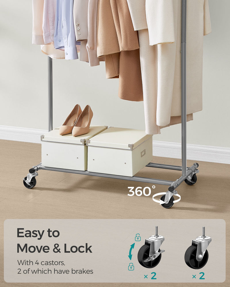 Heavy Duty Portable Clothes Rail with Lockable Wheels in Dove Grey for Home Use by Songmics
